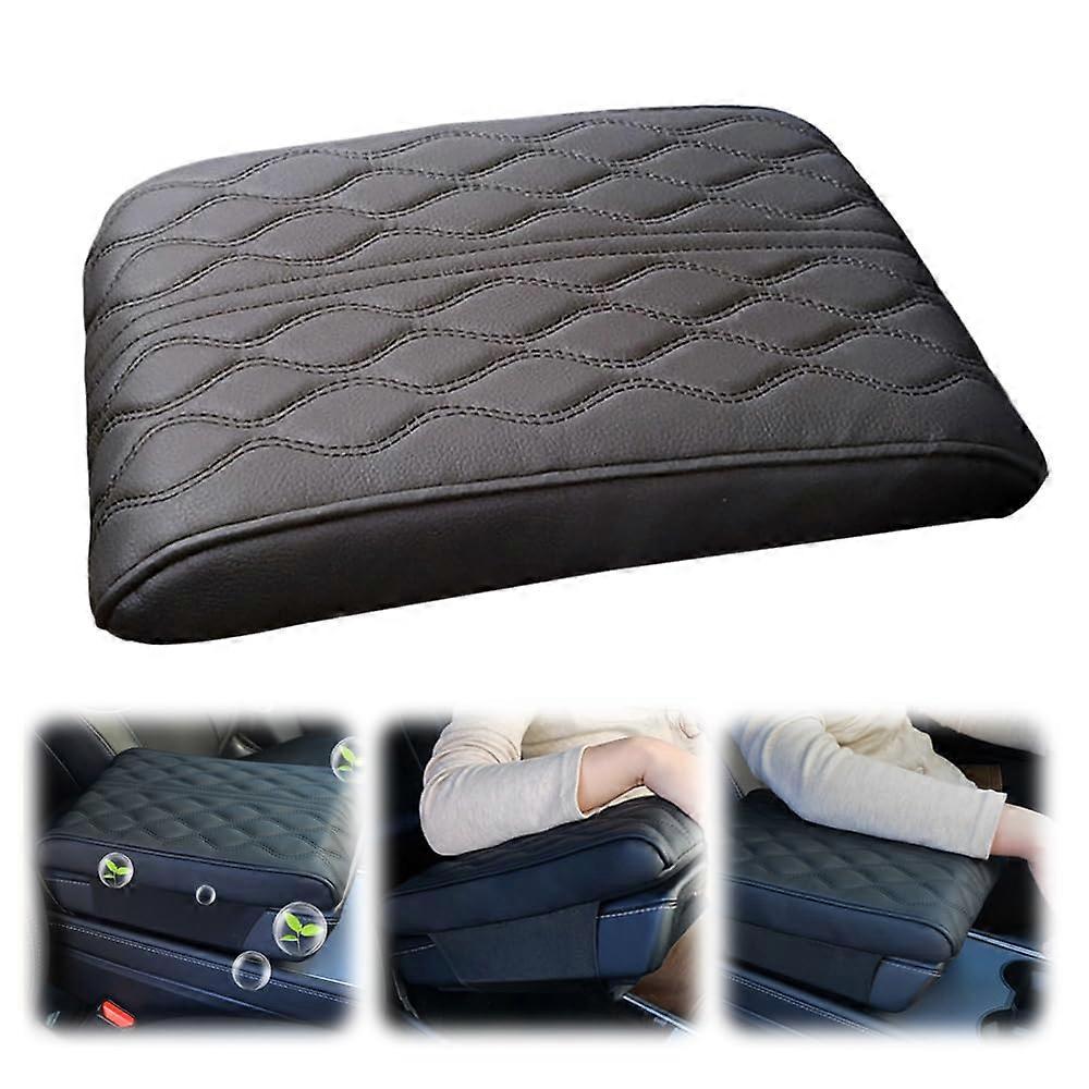 Universal Leather Car Armrest Cover with Memory Foam Cushion, Waterproof Scratch Protector, Black