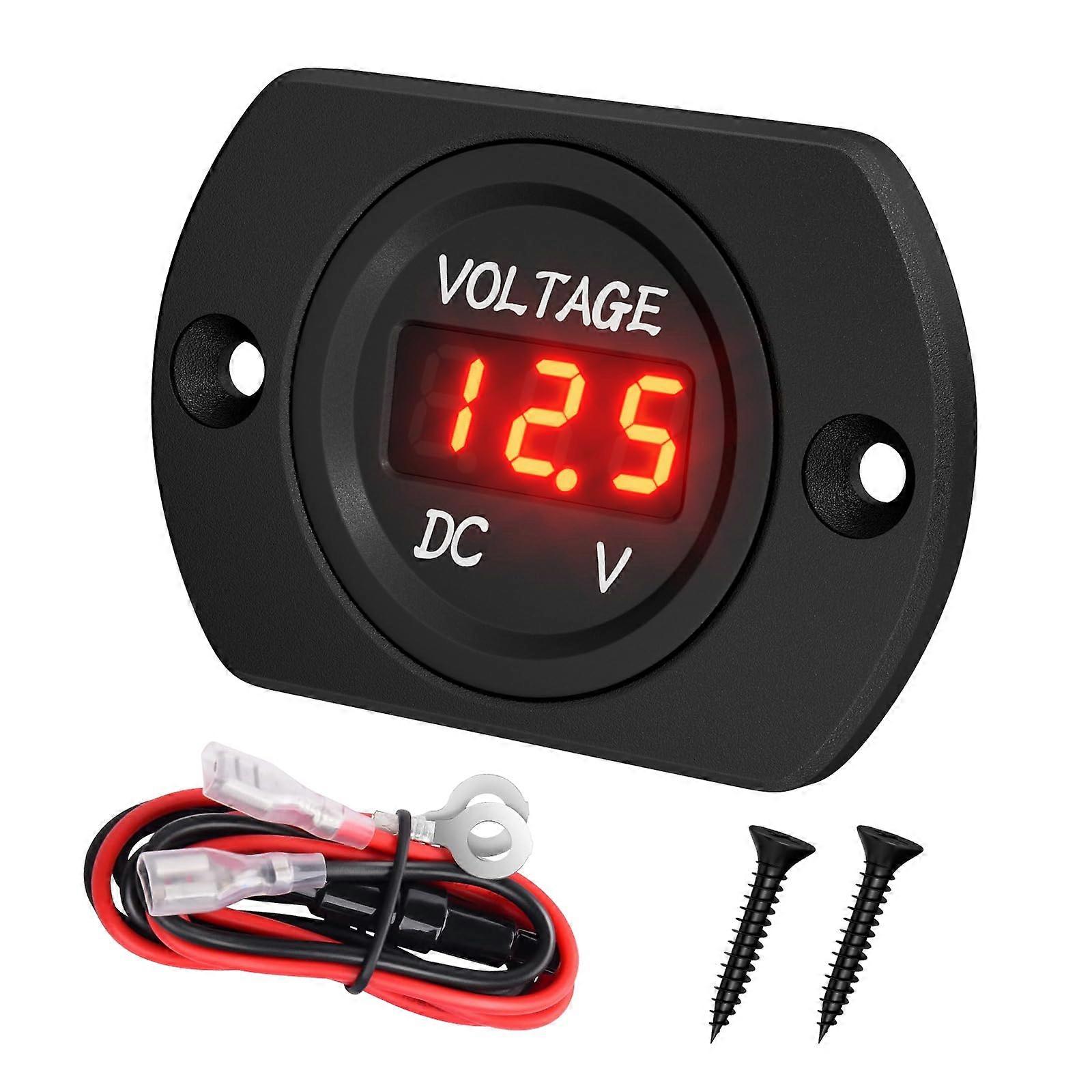 12V Voltmeter Waterproof Digital Voltage Gauge with Red LED Display for Car Boat RV Truck Marine