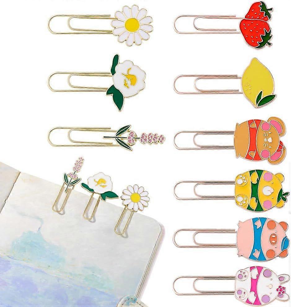9 Styles Paper Clips Bookmarks Cute Bookmark Marking Clips Flower Lemon Strawberry Rabbit Binder Clip Memo Clip for Planner Accessories Notebook Books