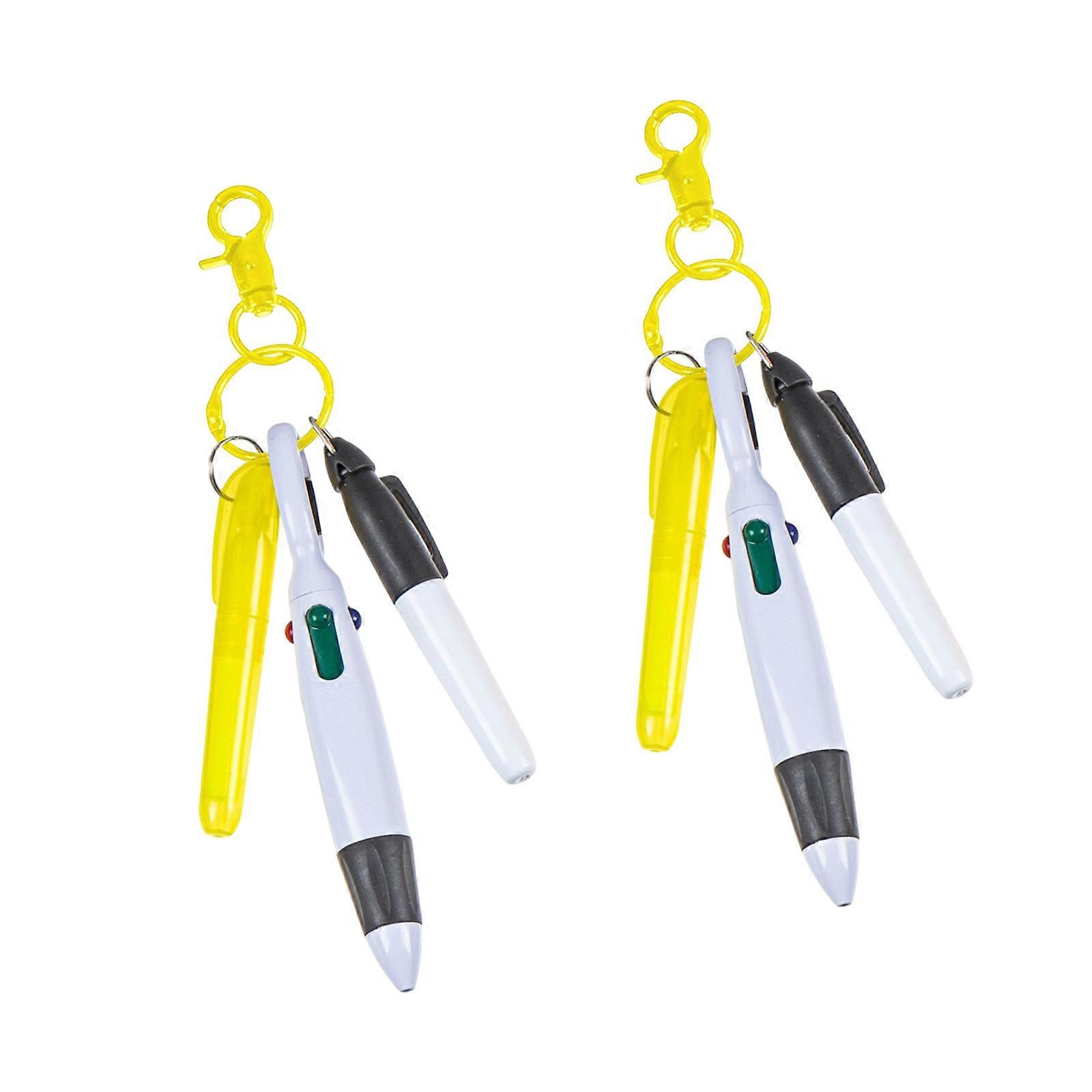 Pack of 2 All in One Ballpoint Highlight Pens Pocket Size Featuring Integrated Carabiner Clip Efficient for Studying Multicolor