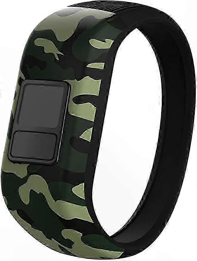 Adjustable Silicone Bands for Kids Fitness Trackers, Green Camo Pattern - Small (No Device Included)