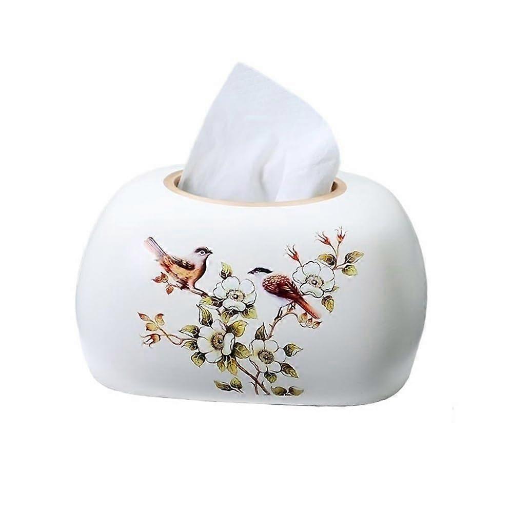 Ceramic Tissue Box Holder White Retro Design for Living Room with Smooth Paper Extraction