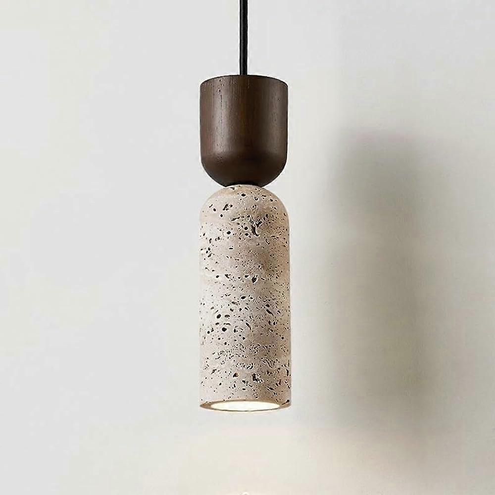 Modern Pendant Light Yellow Travertine Cylinder Natural Stone Nordic Design Adjustable Height