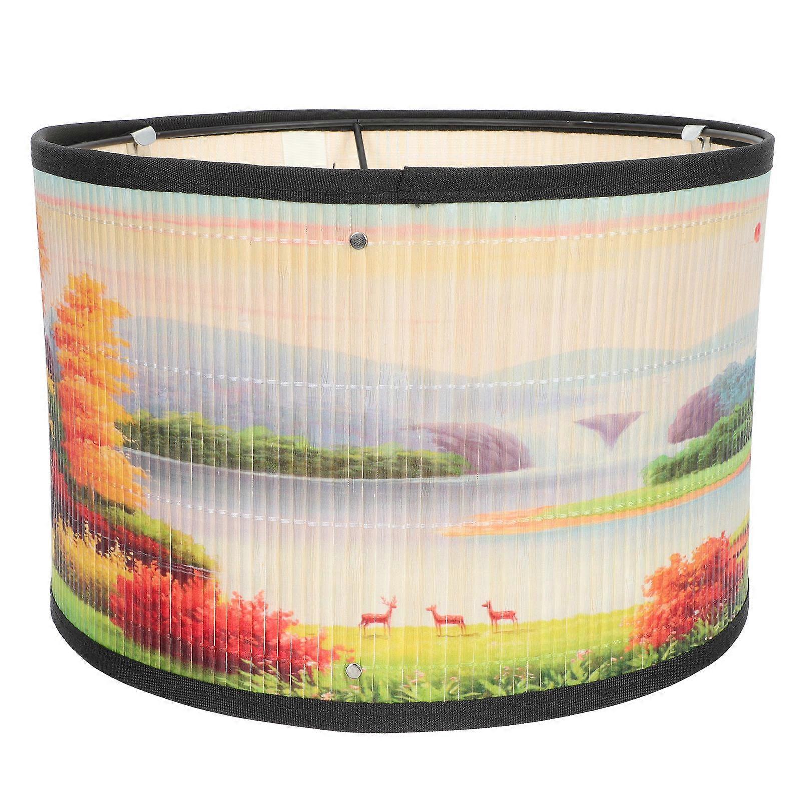 Home Decor Bamboo Lampshade for Practical Use Retro Printing 3Pcs