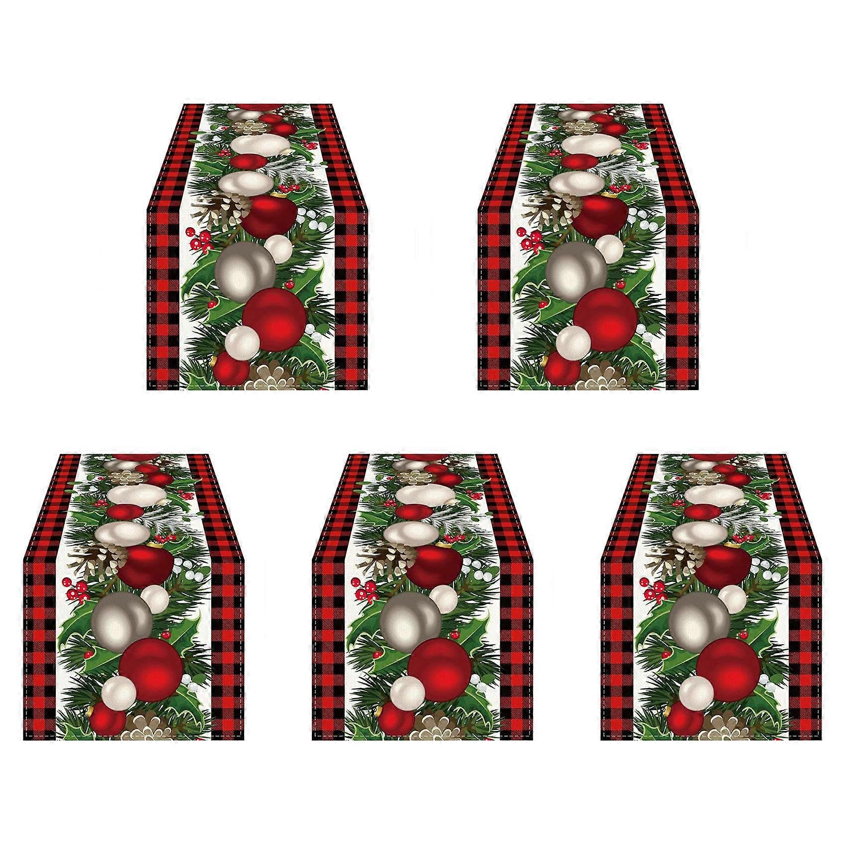 5X Linho Vermelho e Preto Check Christmas Table Runner 72 polegadas longa Mesa de Natal Sazonal de Inverno