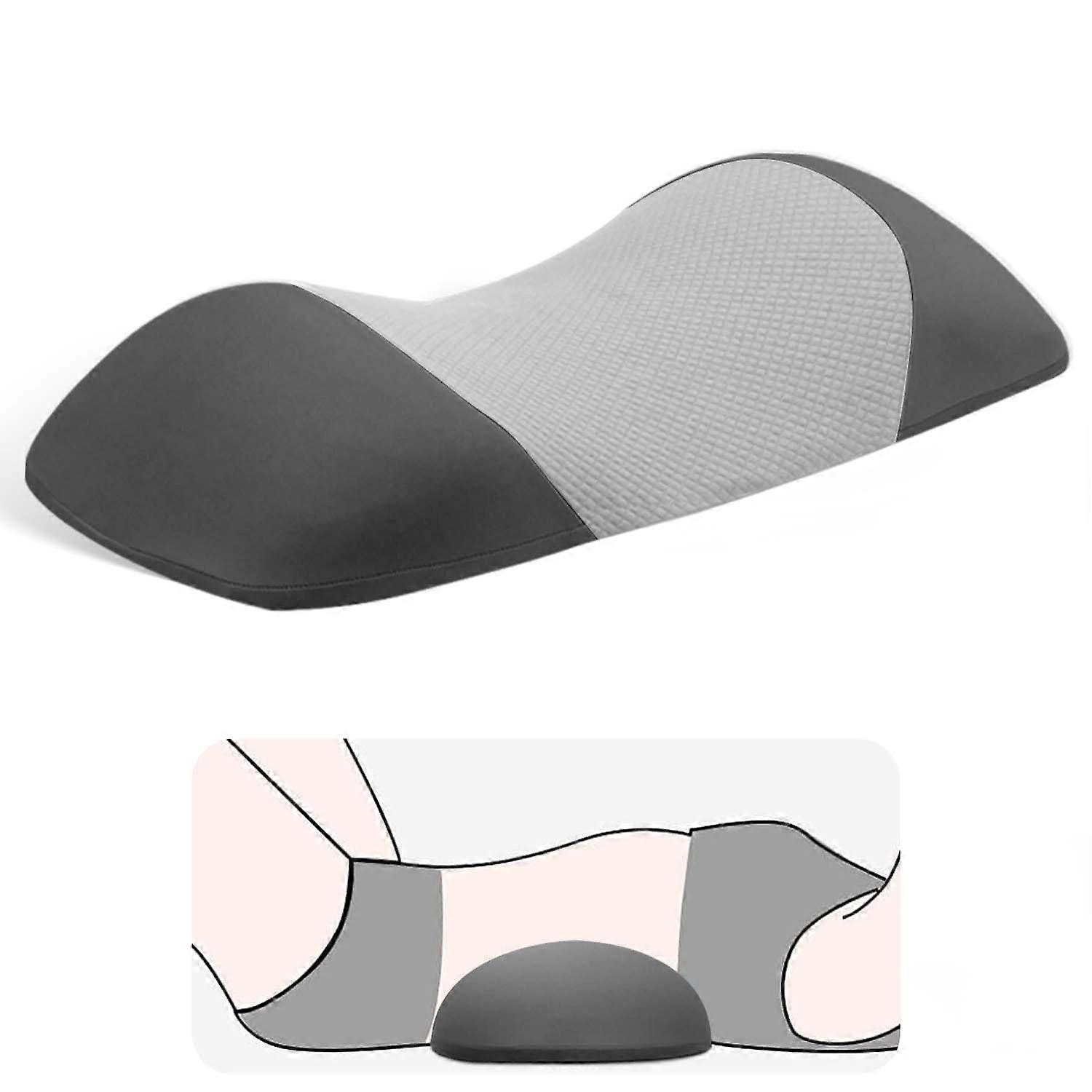 Lumbar Support Pillow for Lower Back Pain Relief with Memory Foam Core and Ergonomic Curve, Black Grey