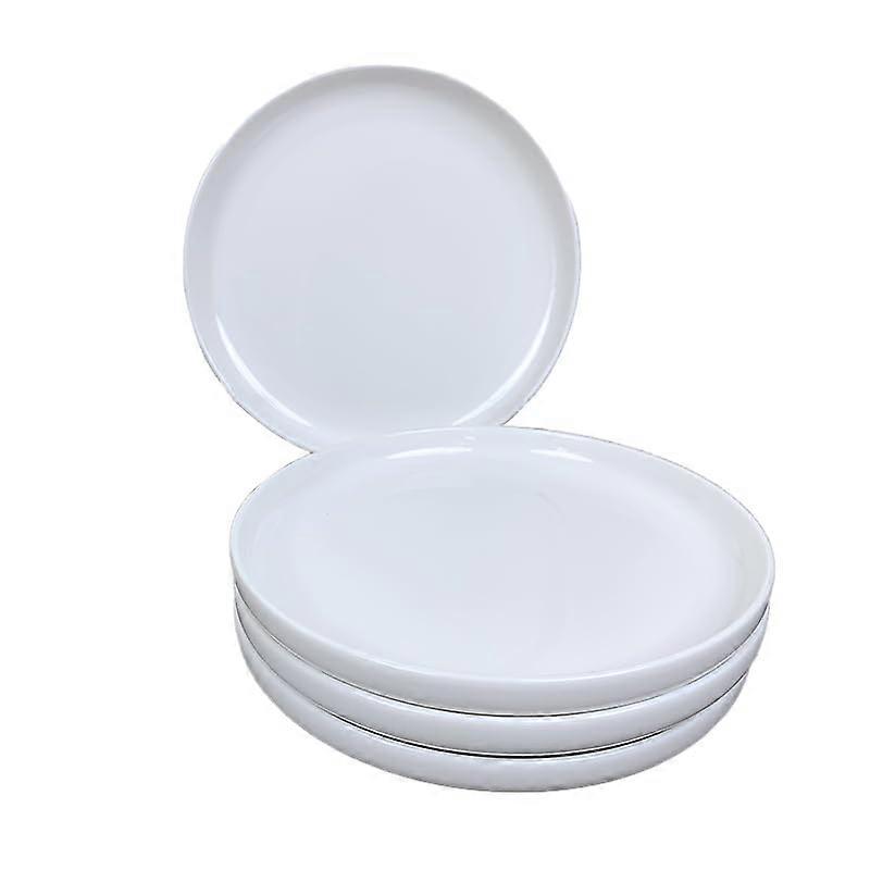 Set of 4 White 8 Inch Square Ceramic Dinner Plates, Raised Edge, Microwave and Dishwasher Safe