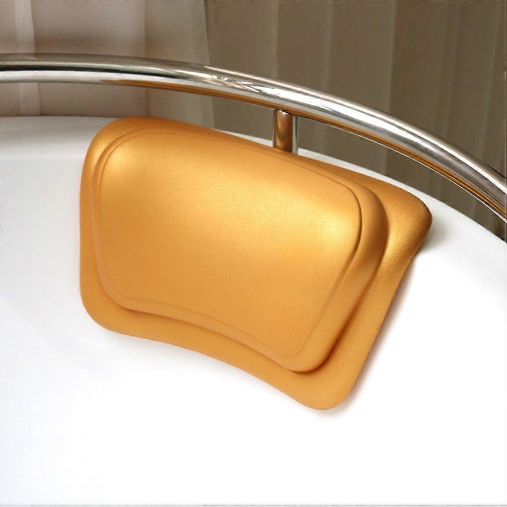 Bathtub Pillow with Suction Cups Soft PU Foam Headrest Cushion for Comfortable Bath, Gold