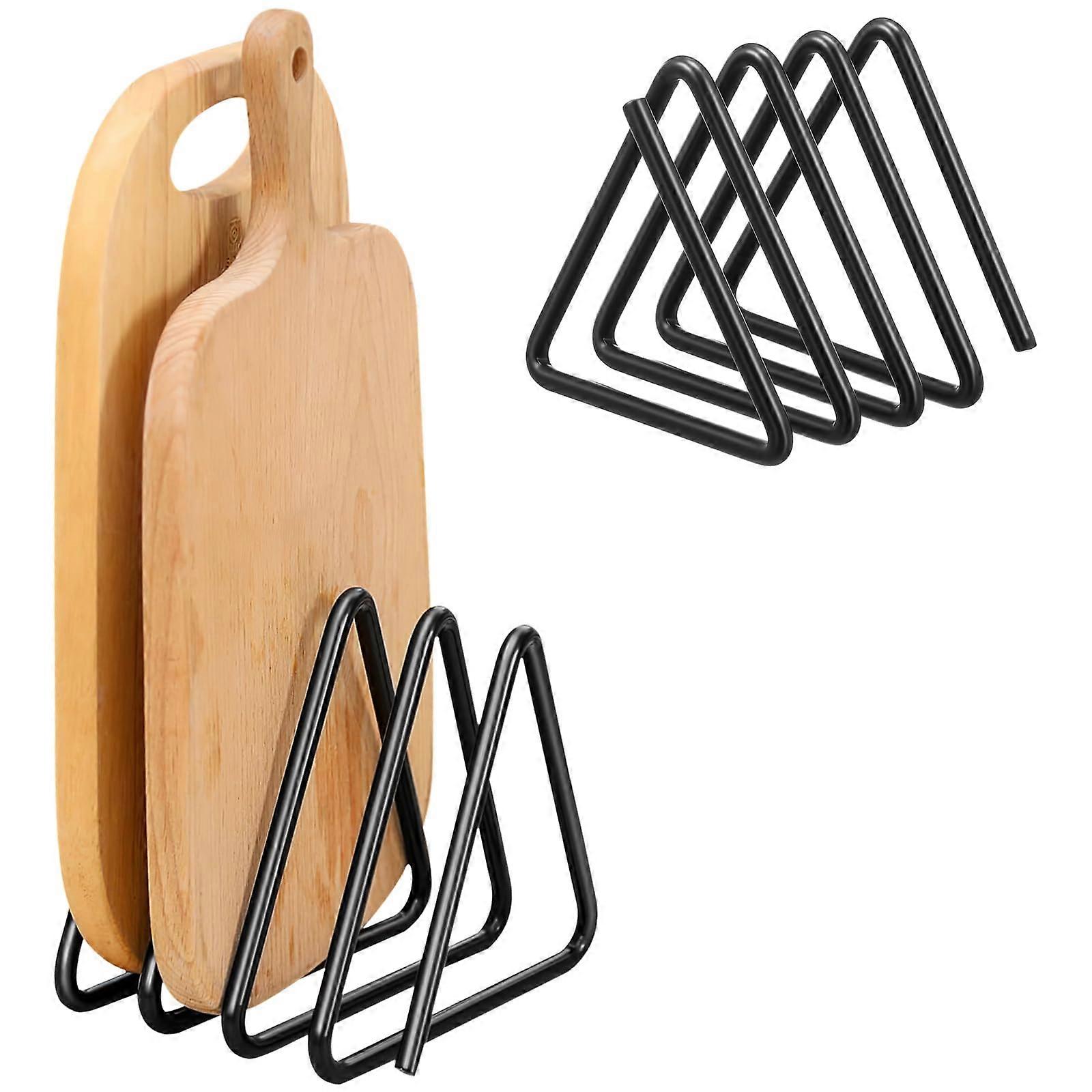Cutting Board Holder with SpaceSaving Triangular Design, Black Metal Organizer for Countertop and Cabinet Storage