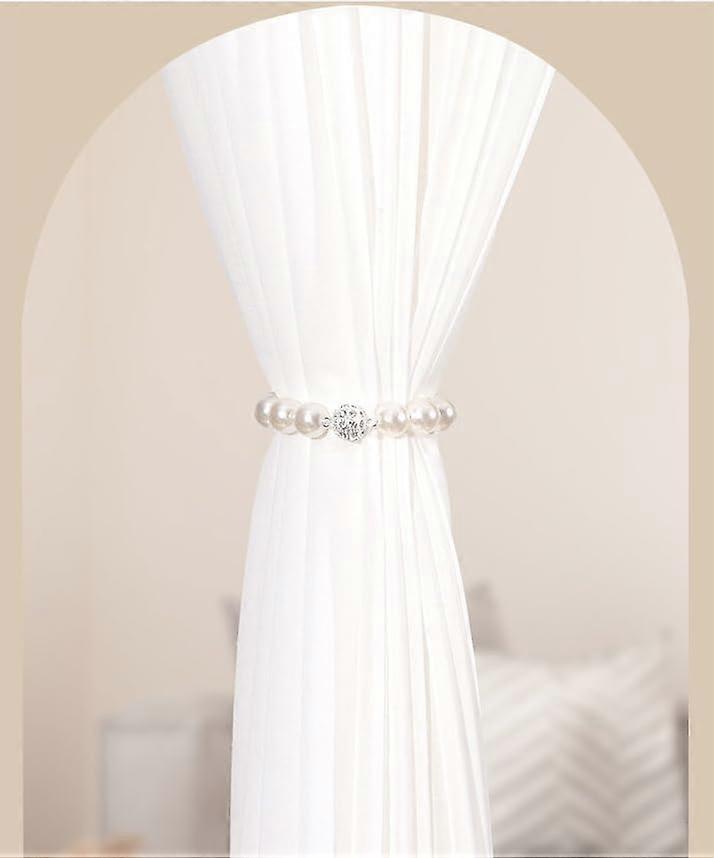 Magnetic Pearl Curtain Tiebacks with Upgraded Lock, NoDrill Holdbacks, 2pcs 9.8in Coastal Style