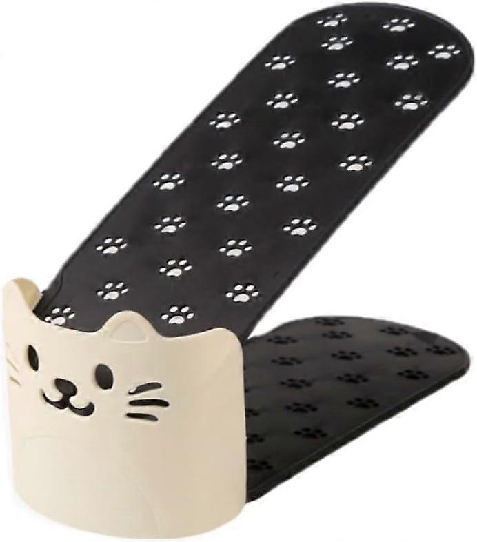 2 Pack  Black and White Paw Print Pattern Cat Design Shoe Organizer  Double-Layer Space Saving Rack
