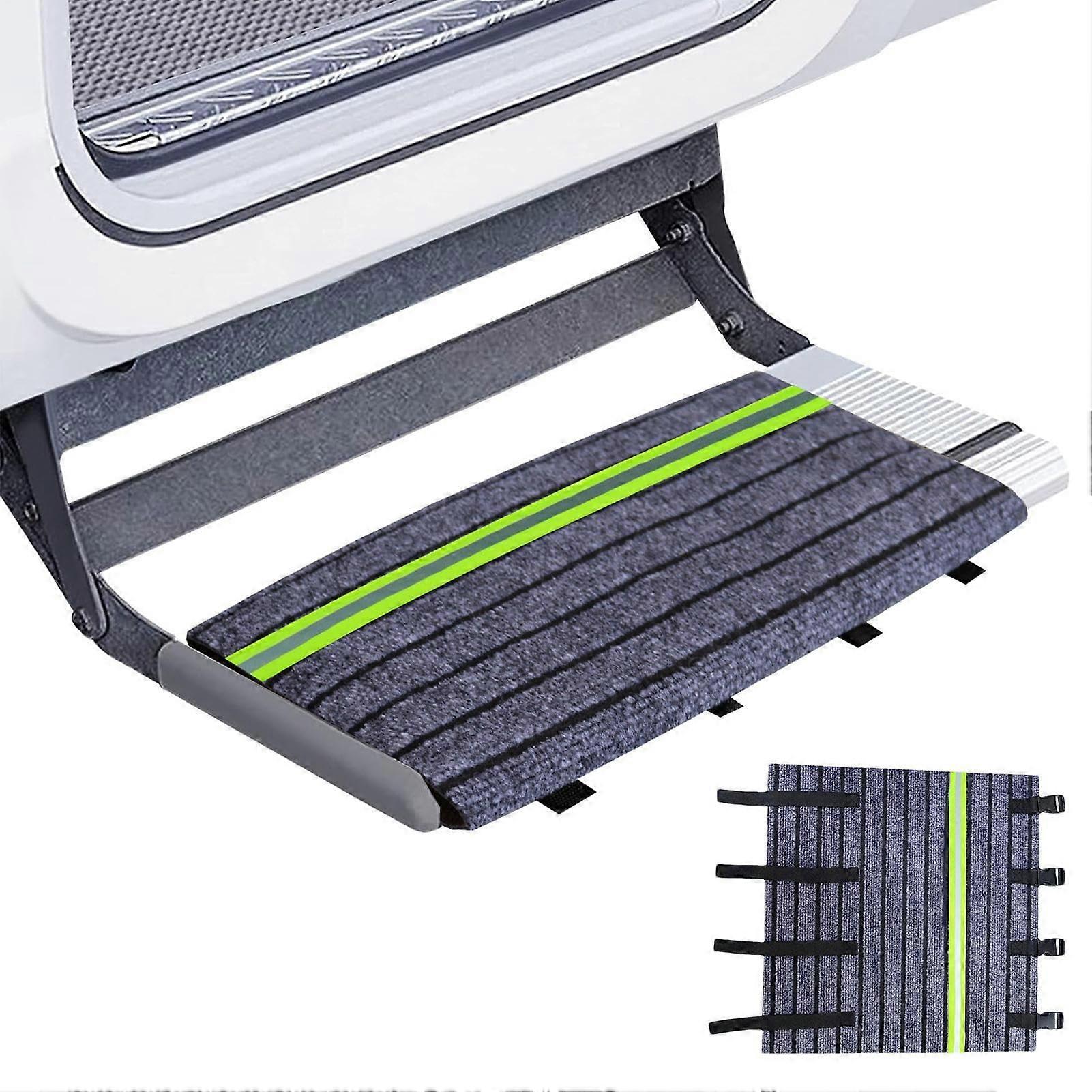 RV Step Cover with Reflective Strip, Adjustable NonSlip Polyester Mat for Safe RV Entry