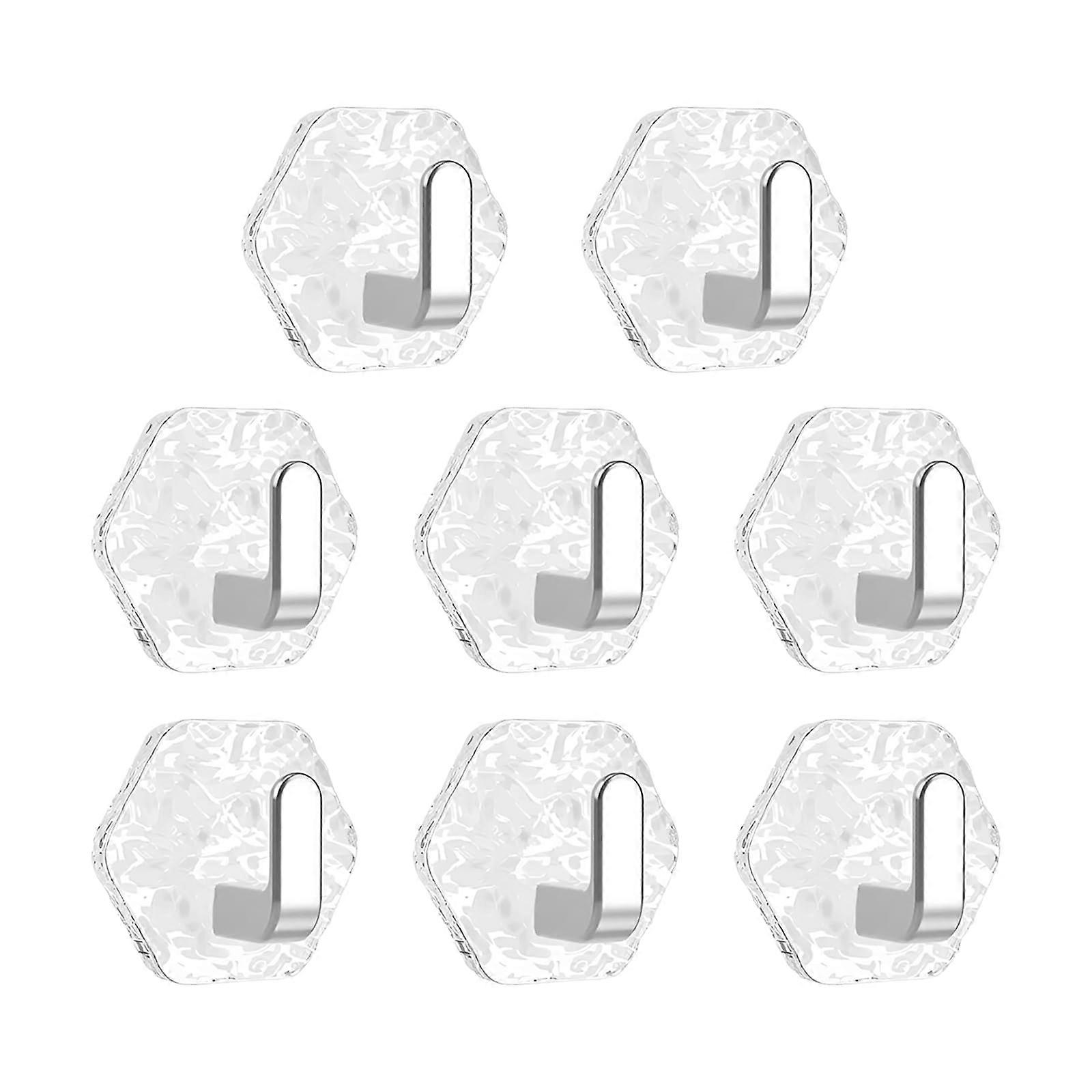 8 Pack Adhesive Wall Hooks, Waterproof Hexagonal Self Adhesive Hooks for Bathroom Towels Keys Silver