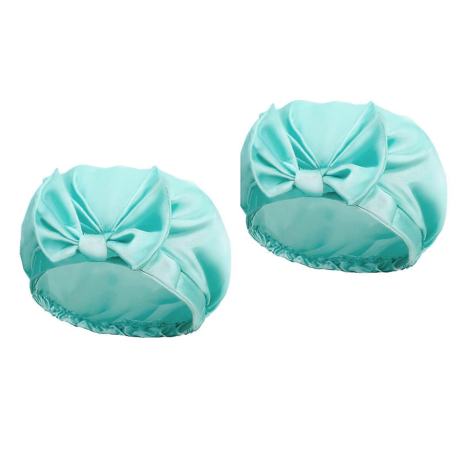 Waterproof Satin Shower Cap with Bow, Double Layer, Adjustable Large Reusable Cap for Women