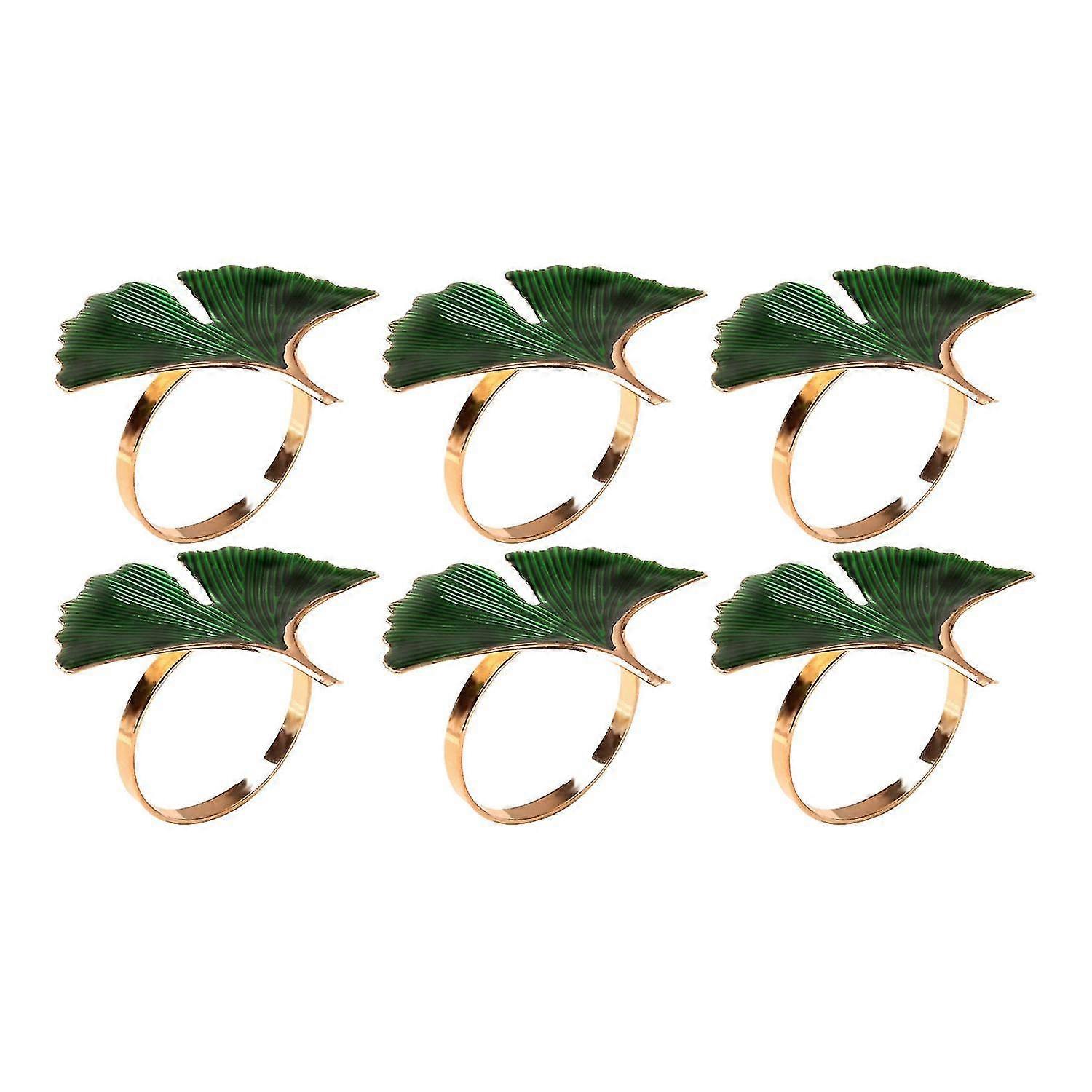 6Pcs/Set Serviette Ring Exquisite Workmanship Decorative Alloy Ginkgo Leaf Pattern Napkin Clip for D