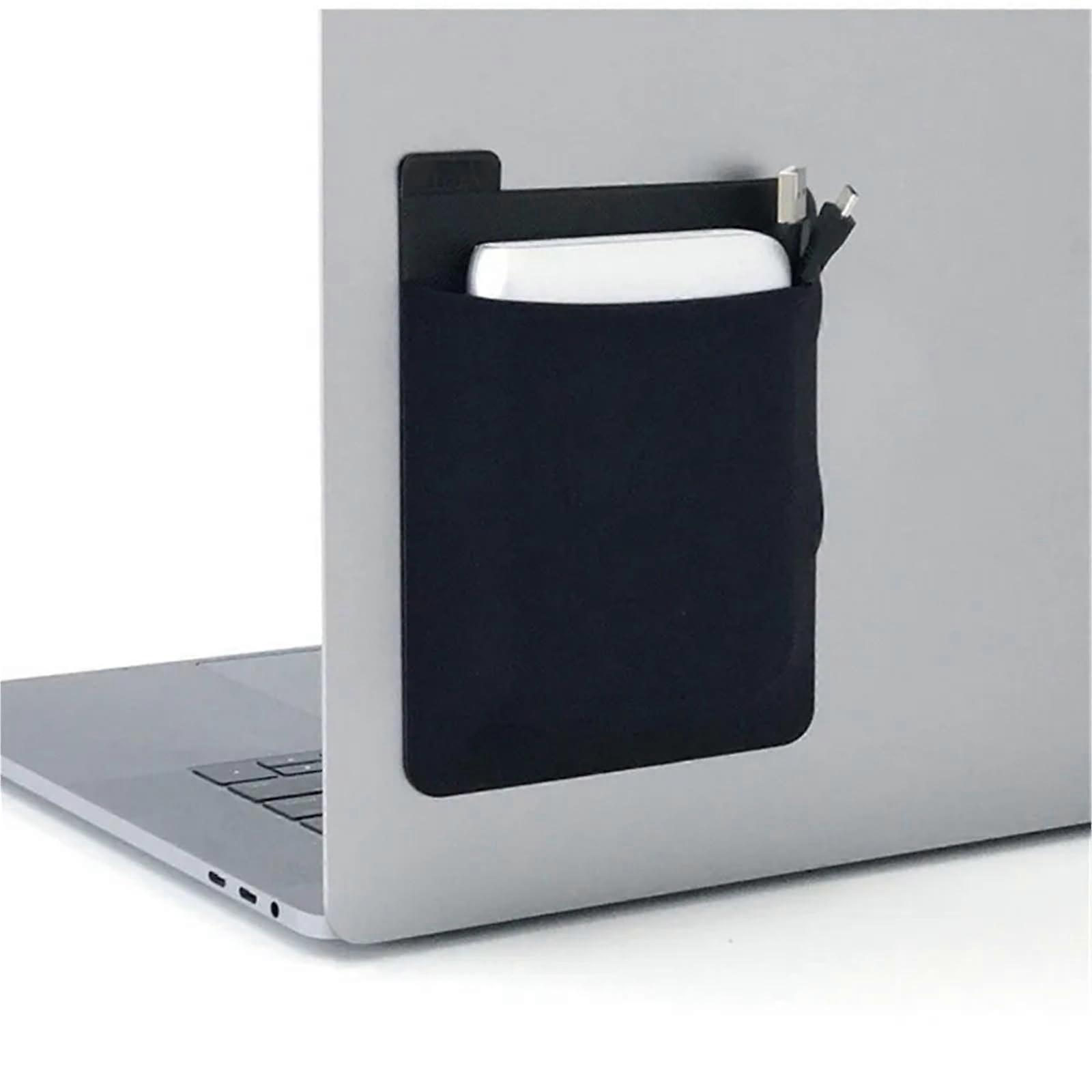 Laptop Adhesive Storage Pouch with Neat Mouse and Secure SSD Organization, Pink