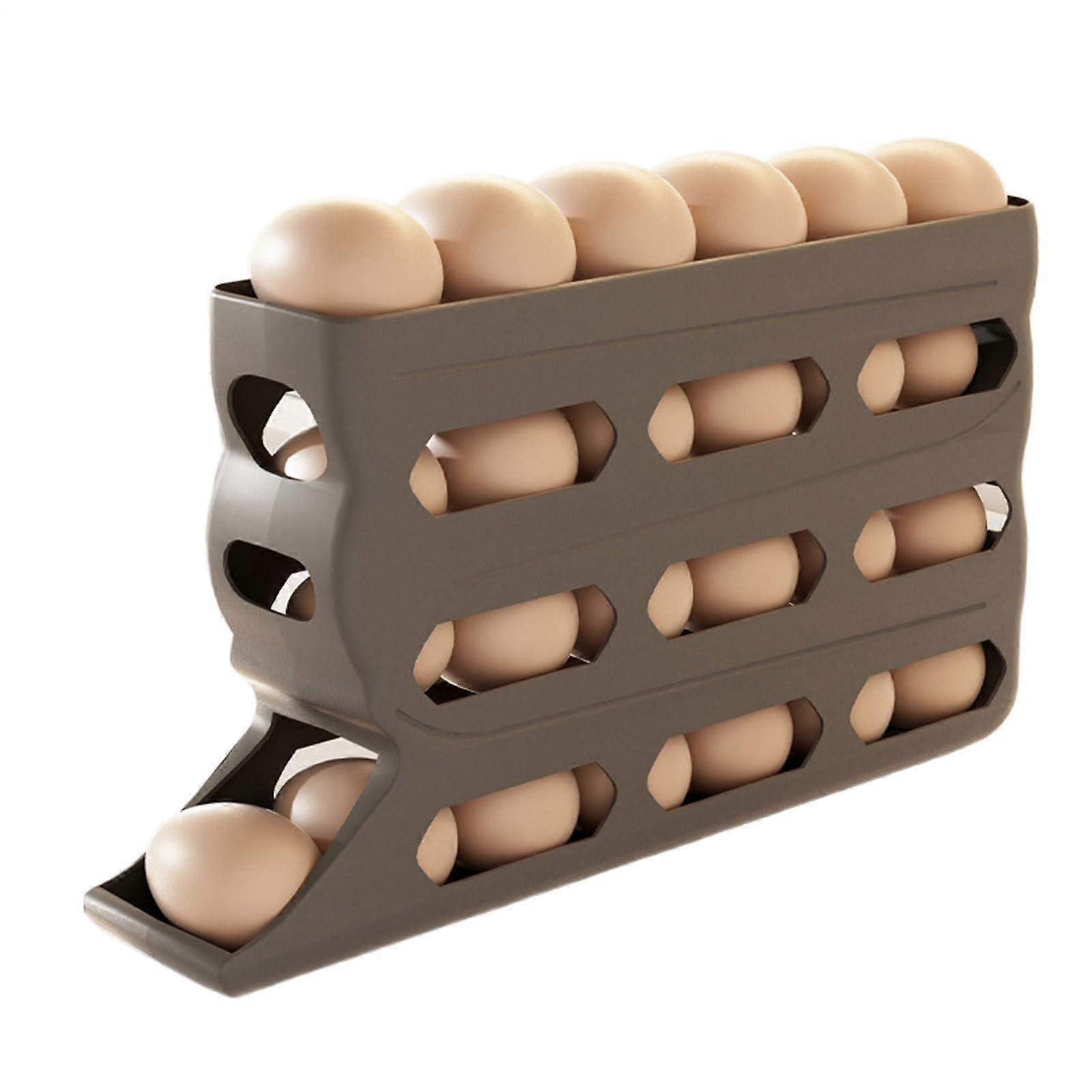 Automatic Rotating Egg Holder Dispenser, 4 Layer NonSlip Organizer for 30 Eggs, Grey Kitchen Storage
