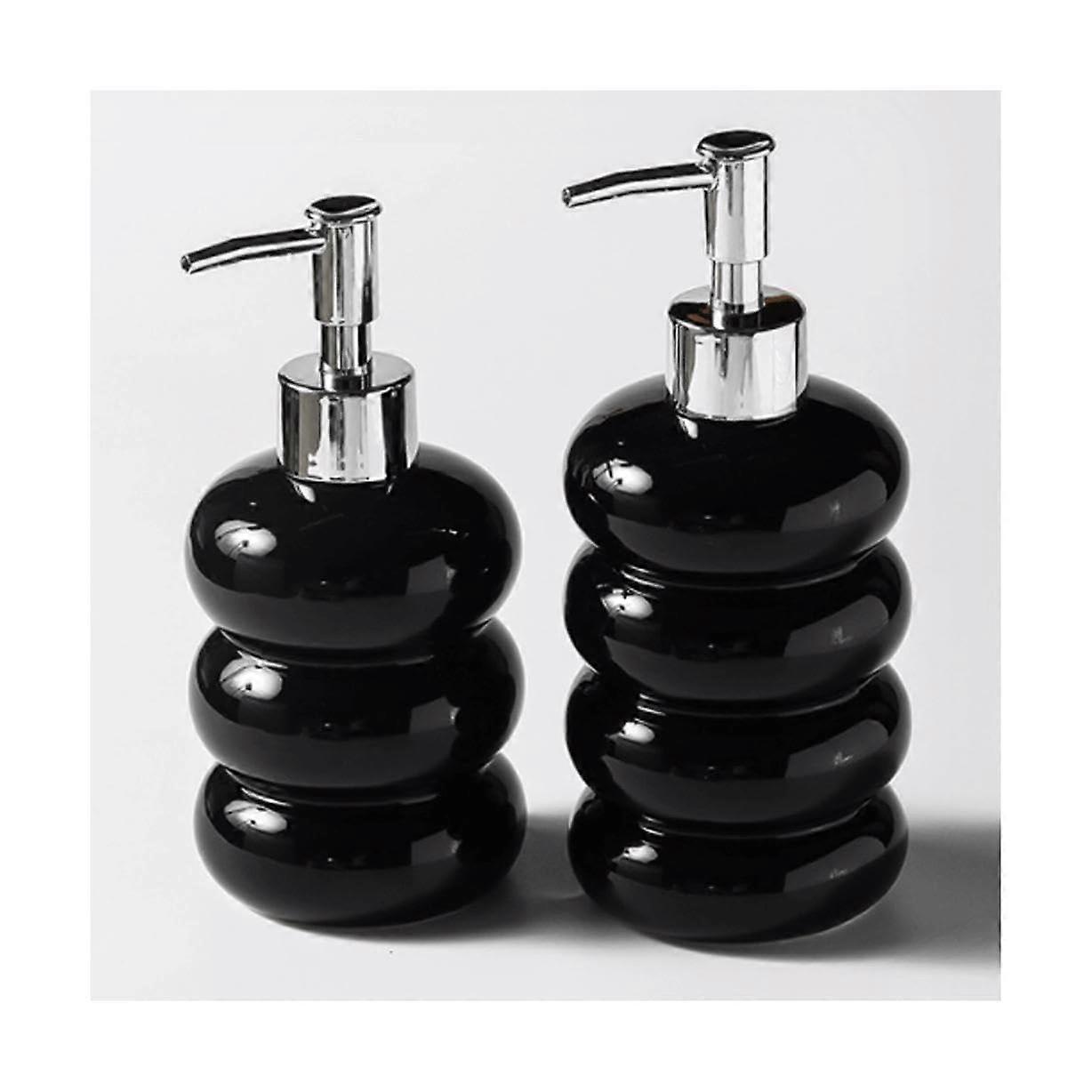 Black Ceramic Soap Dispenser 2 Pack 450ml Refillable Lotion Pump Bottle for Bathroom Countertop