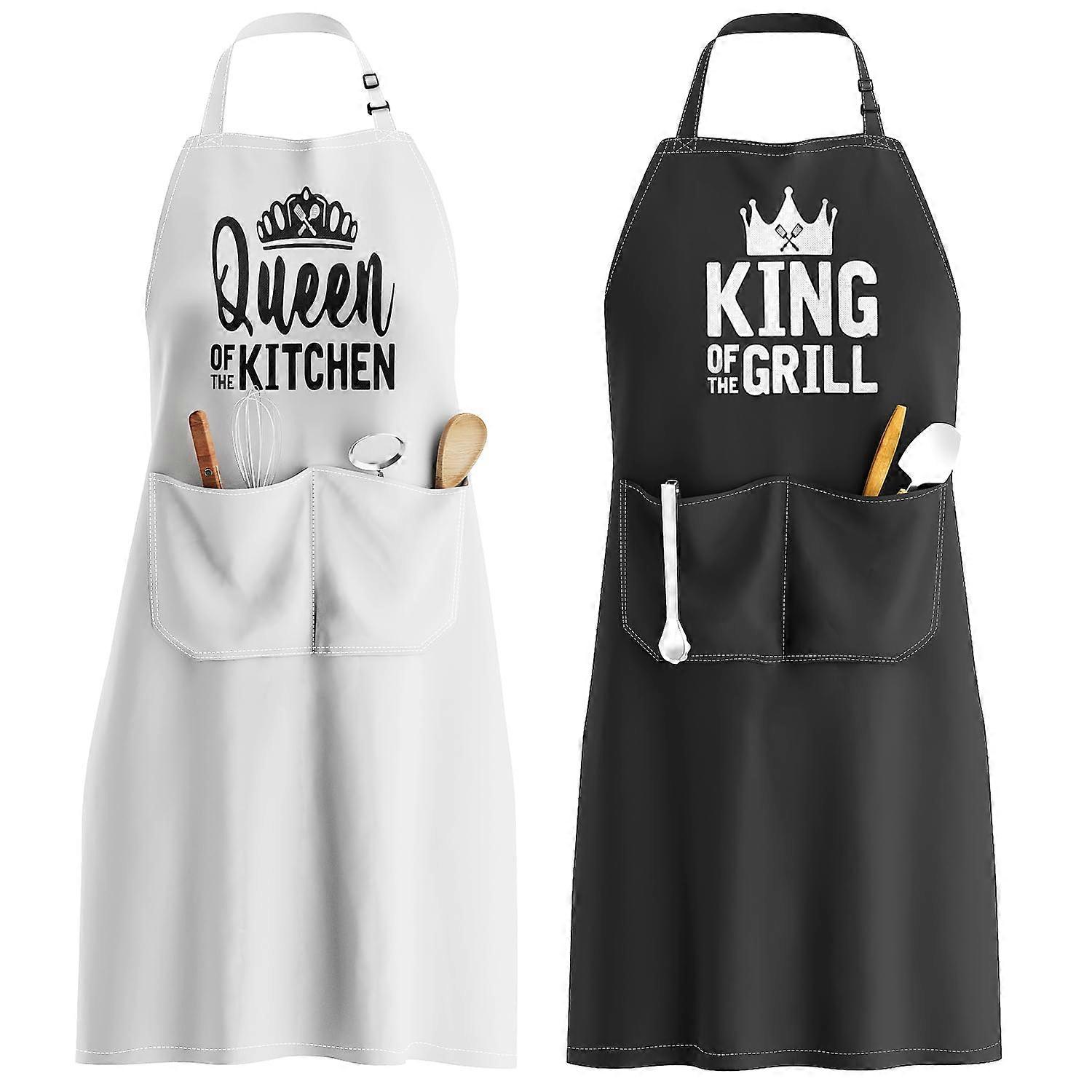 Couples Apron Set King and Queen Design Waterproof Adjustable Straps Wedding Engagement Gift