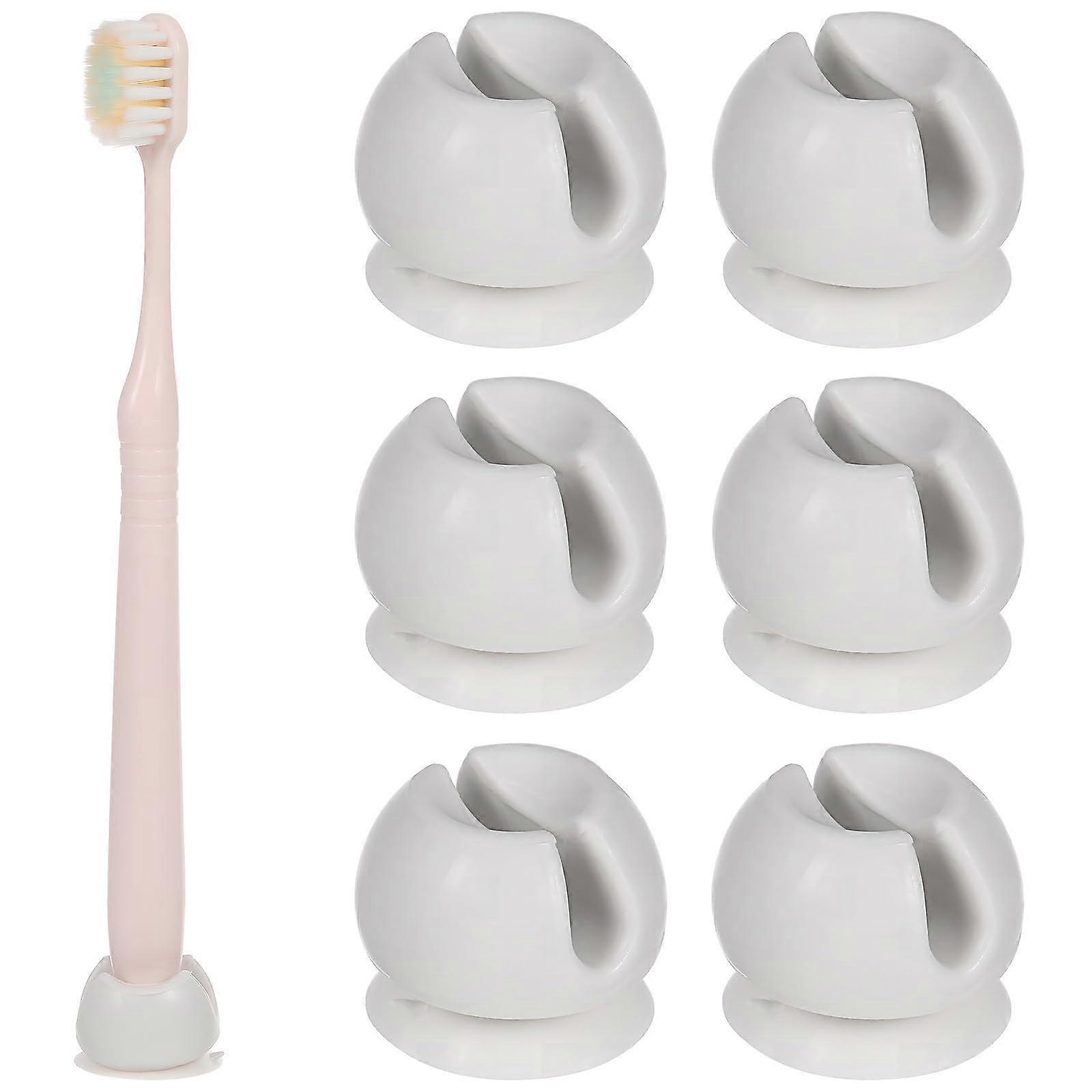 6 Pcs Suction Cup Toothbrush Holders for Mirror or Wall, Compact Bathroom Organizer with MultiFunctional Storage