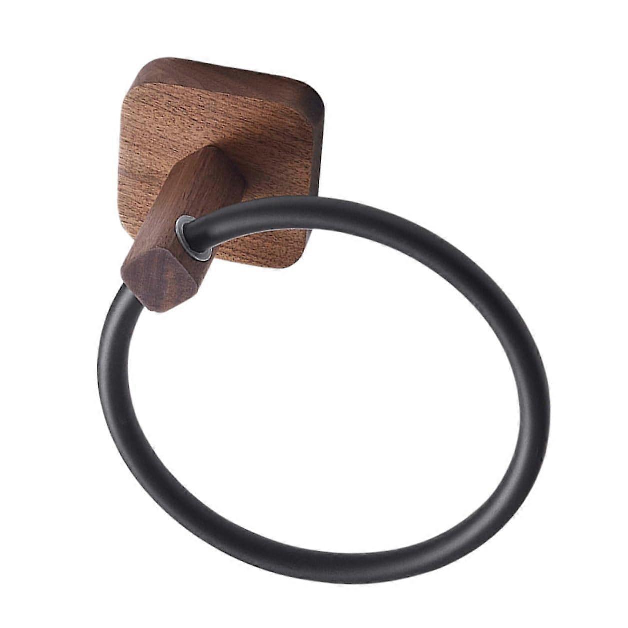 Rustic Walnut Towel Ring Wall Mounted Hand Towel Holder for Bathroom No Drill Installation