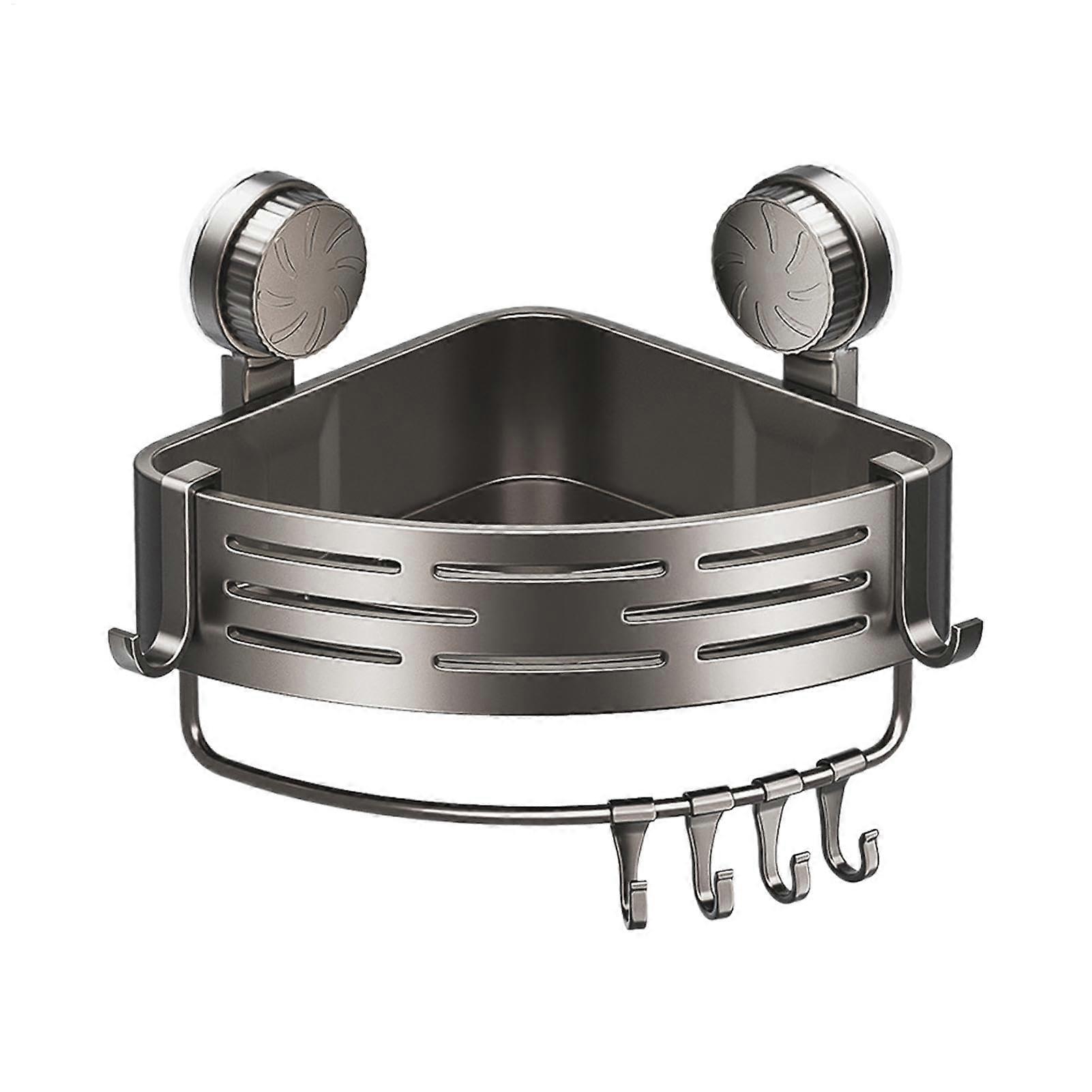 Bathroom Corner Shelf with Adjustable Suction Cups, Rustproof Shower Caddy and Removable Drain Basket