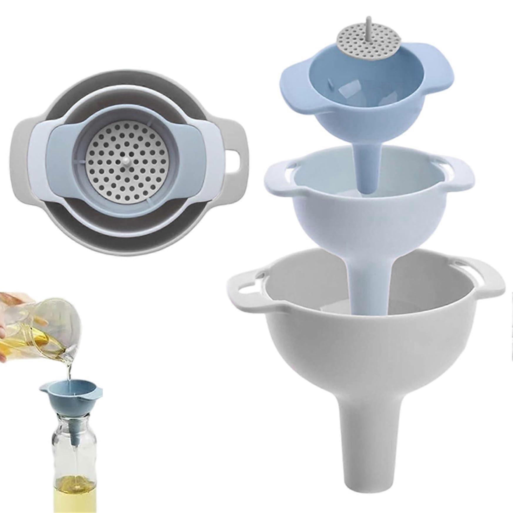 Kitchen Funnel Set with Removable Strainer, MultiSize Plastic Funnels for Bottles, Oil and Dry Ingredients