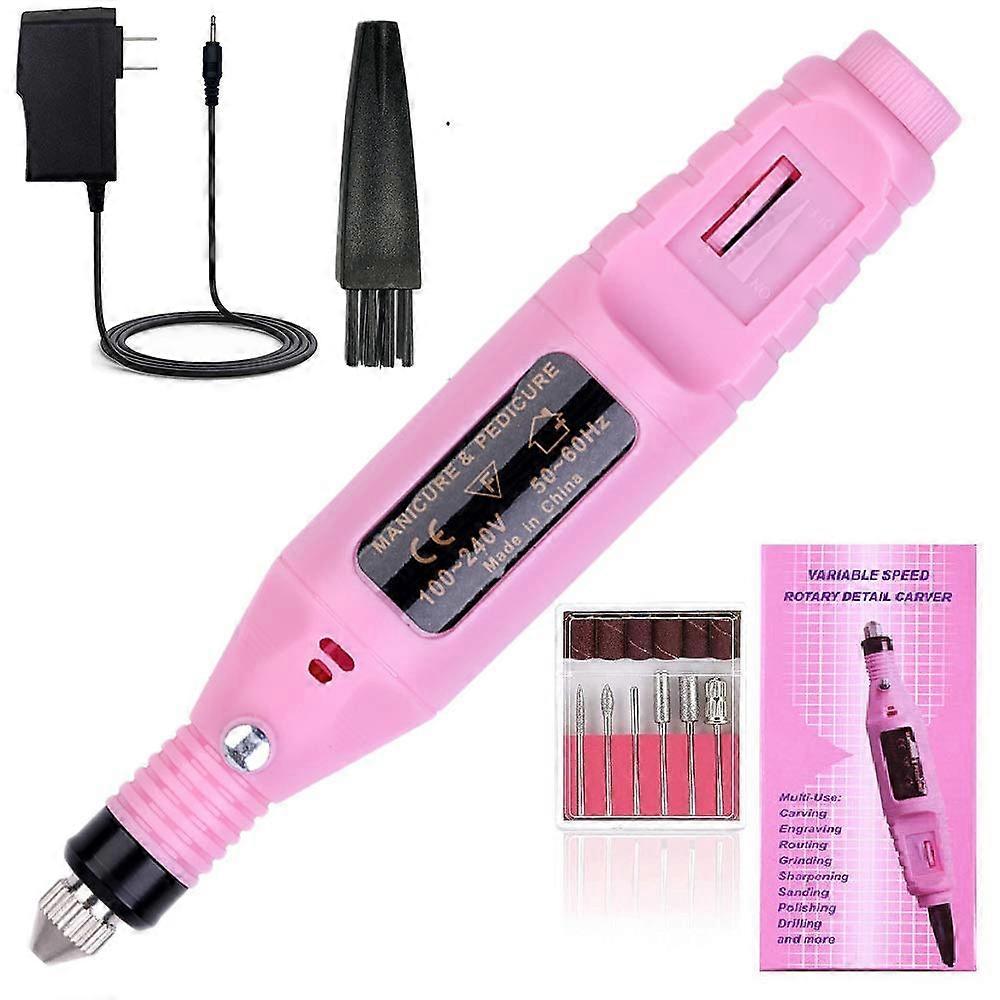 Electric Nail Drill for Acrylic Nails with Bits, Variable Speed, Low Noise, Ergonomic Grip, Pink