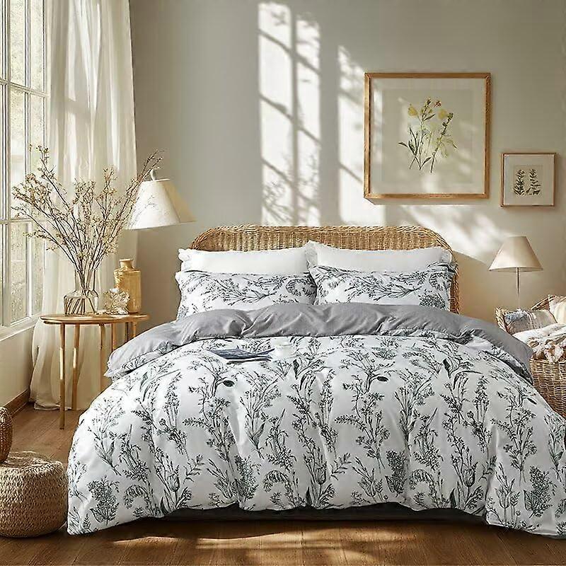 Queen Size Duvet Cover Set Reversible Leaf Pattern Soft Microfiber with Zipper and Corner Ties