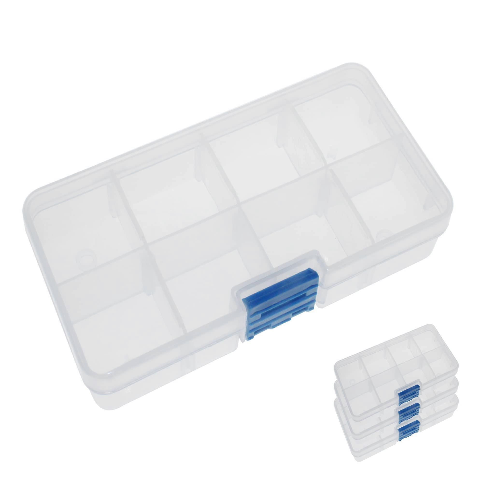 4 Pack 8 Compartment Bead Storage Organizer Box Clear Plastic Craft Container with Removable Dividers