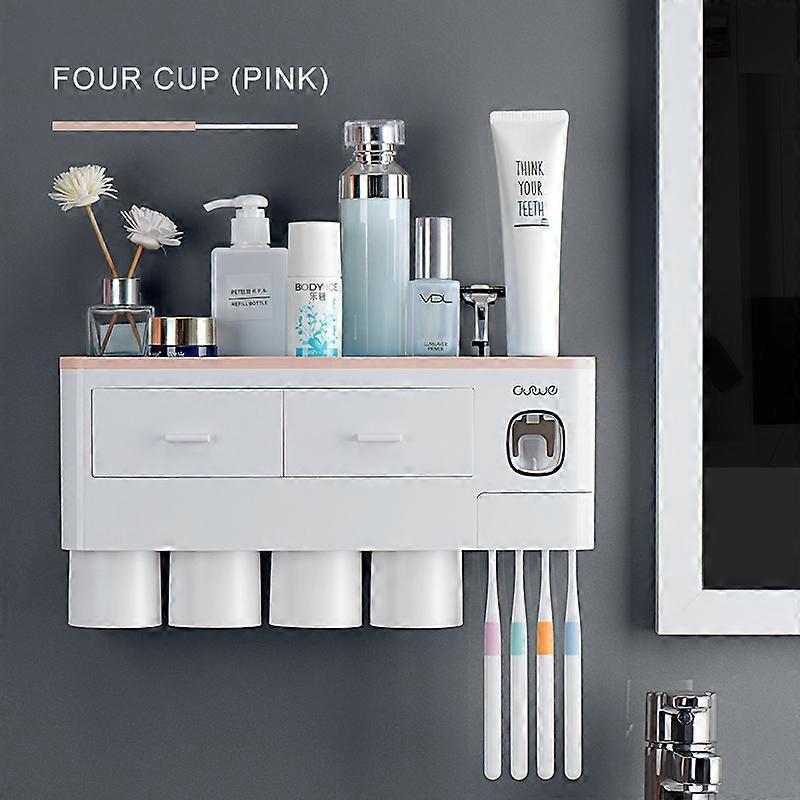 WIKHOSTAR Magnetic Adsorption Inverted Toothbrush Holder Automatic Toothpaste Dispenser Storage Rack Bathroom Accessories Set