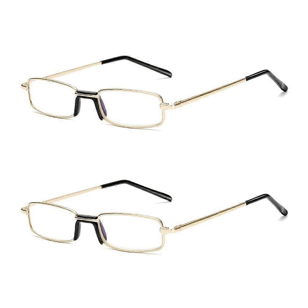 Reading Glasses 2 Pack Rectangular Eyeglasses with Compact Frame and Wider Lens Coverage