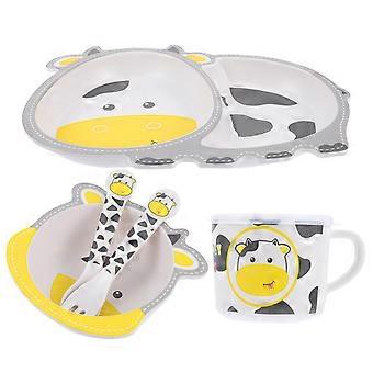 Kindergeschirr-Set aus Fiberglas für Babys, 5-teilig, inklusive Teller, Schüssel und Gabel