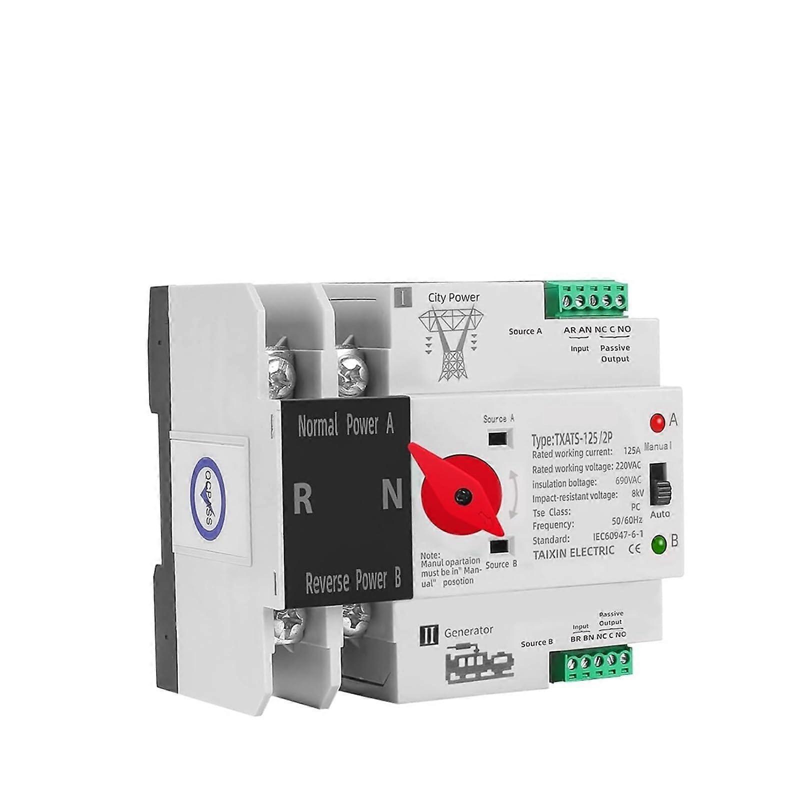 3P 125A Automatic Transfer Switch ATS Controller Din Rail Mounted for Generator to Mains