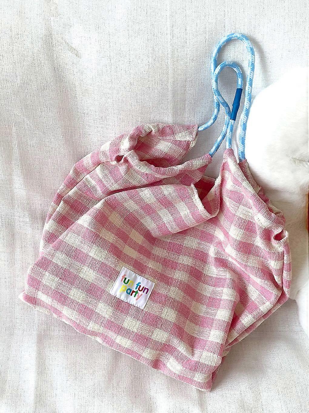 Casual Grid Drawstring Tote Bag, Grid Pattern, Drawstring, For Travel & Commute