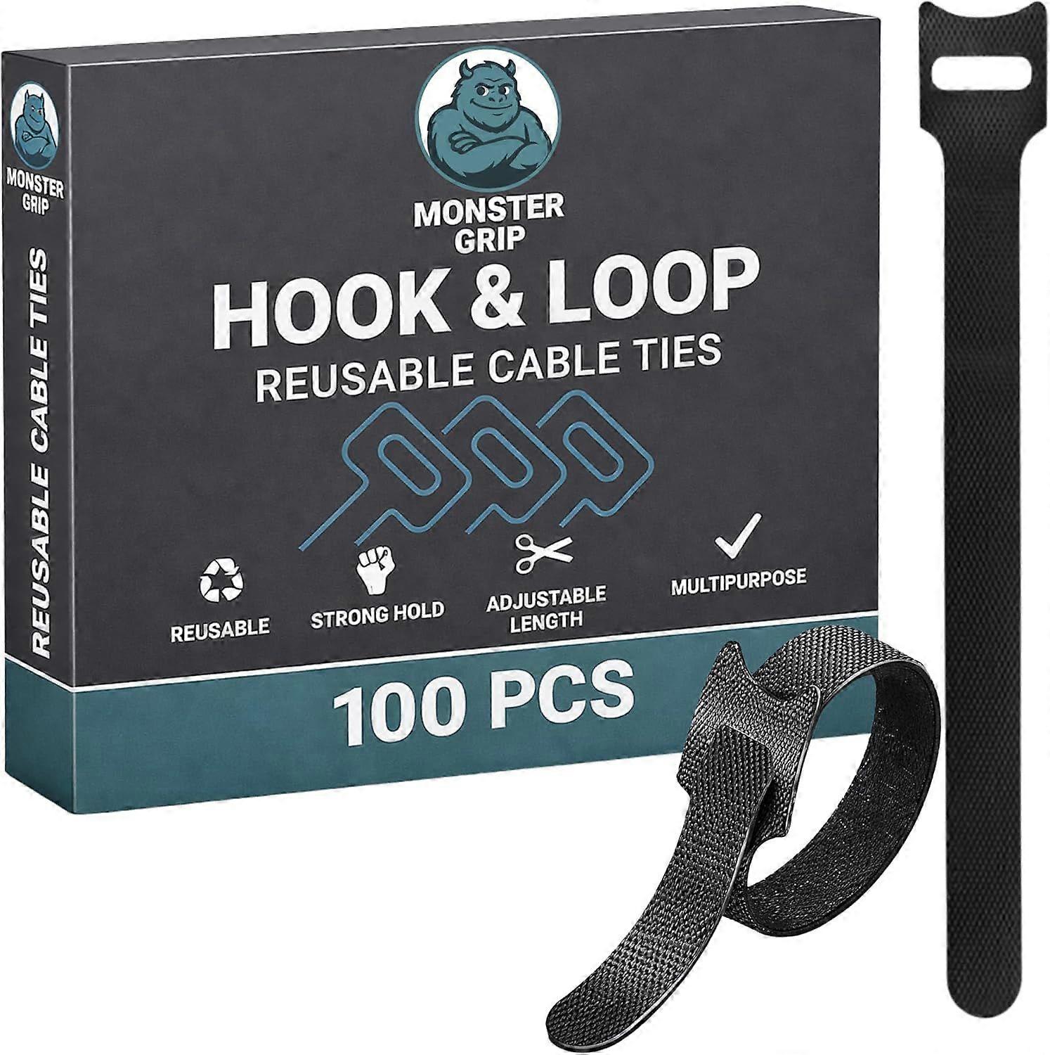 Reusable Cable Ties, 100 Pack Hook and Loop Cable Ties, Cable Tidy, Secure,