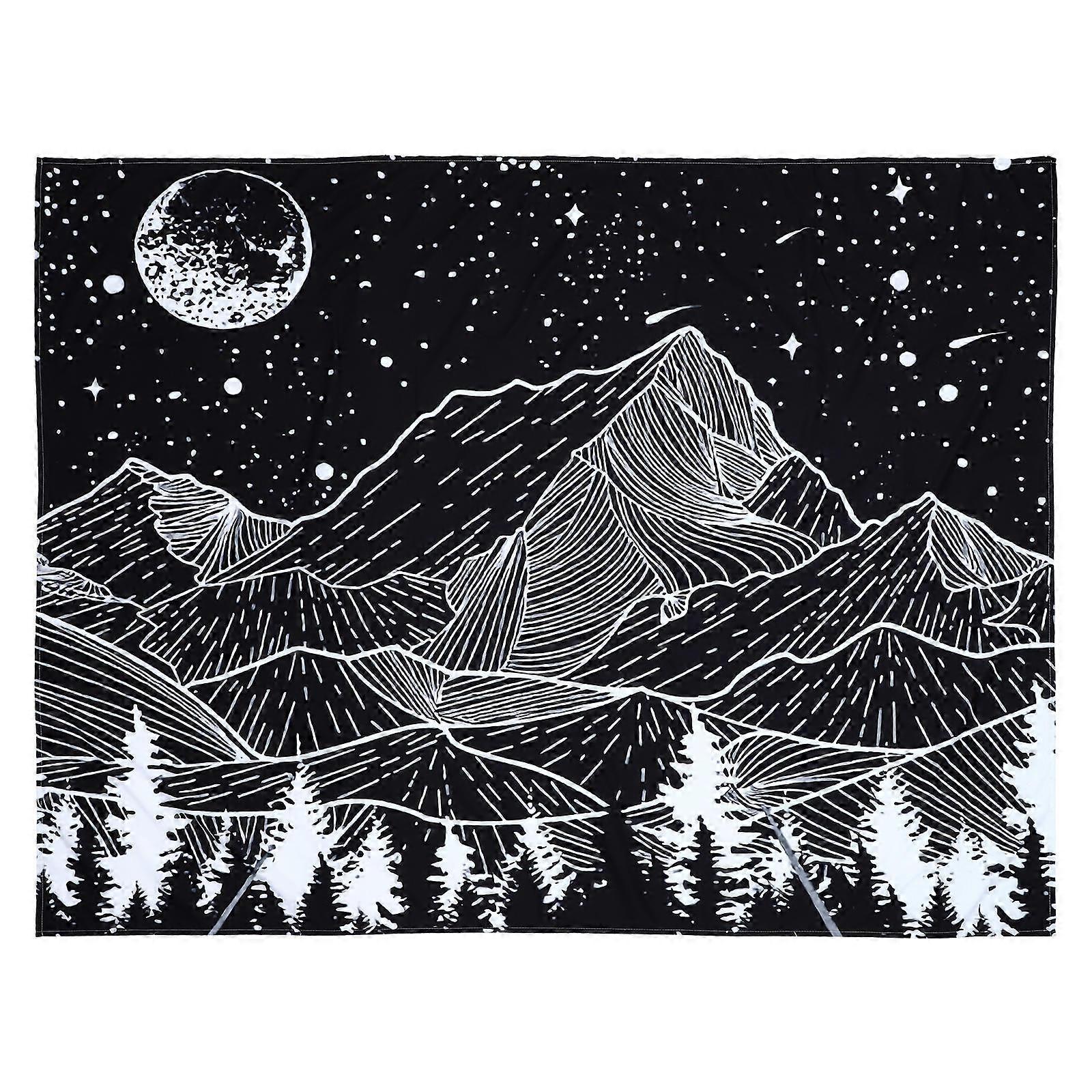 Mountain Pattern Decorative Tapestry for Wall Decor 1Pcs Black Polyester