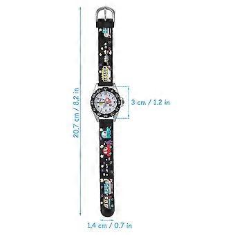 Montre à quartz pour enfants en silicone avec bracelet noir et motif dessin animé