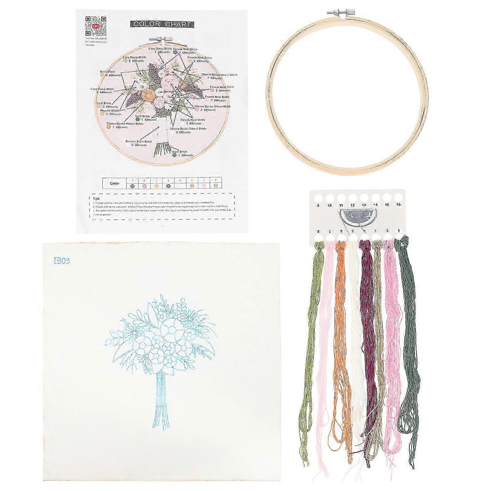 DIY Use Embroidery Tools Hand-Held Flower Pattern 4Sets Embroidery Kit