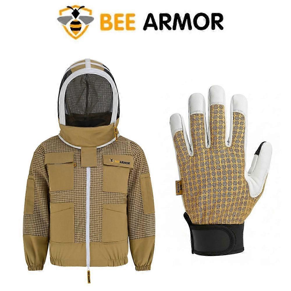 Bee Keeping 3-layer Jacket  In Khaki Color  With  Free Gloves (bee Armor)