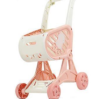 Dollhouse Shopping Cart Set Kitchen Cut Fruit Toys Supermarket Stroller Simulation compatible Kids Gifts Pink_