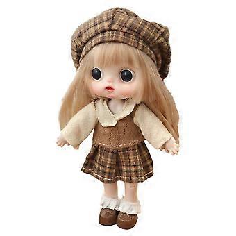 Cute Multi-joint Movable Doll, College Style Dress Up Toy, Brown Gift for Kids Boys and Girls
