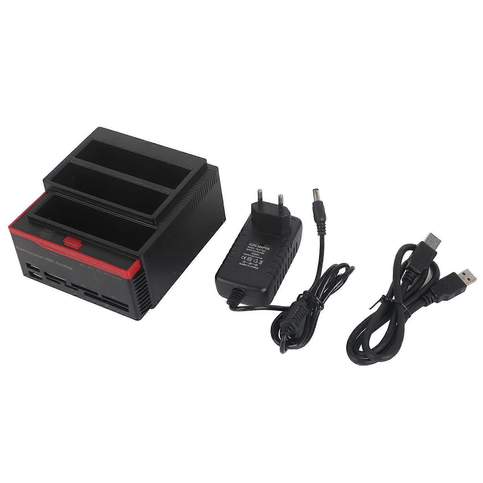 Estação de encaixe para HDD SATA IDE DualBay USB 3.0 de 2,5 polegadas e 3,5 polegadas, leitor de HUB clone offline, plugue UE 100-240V
