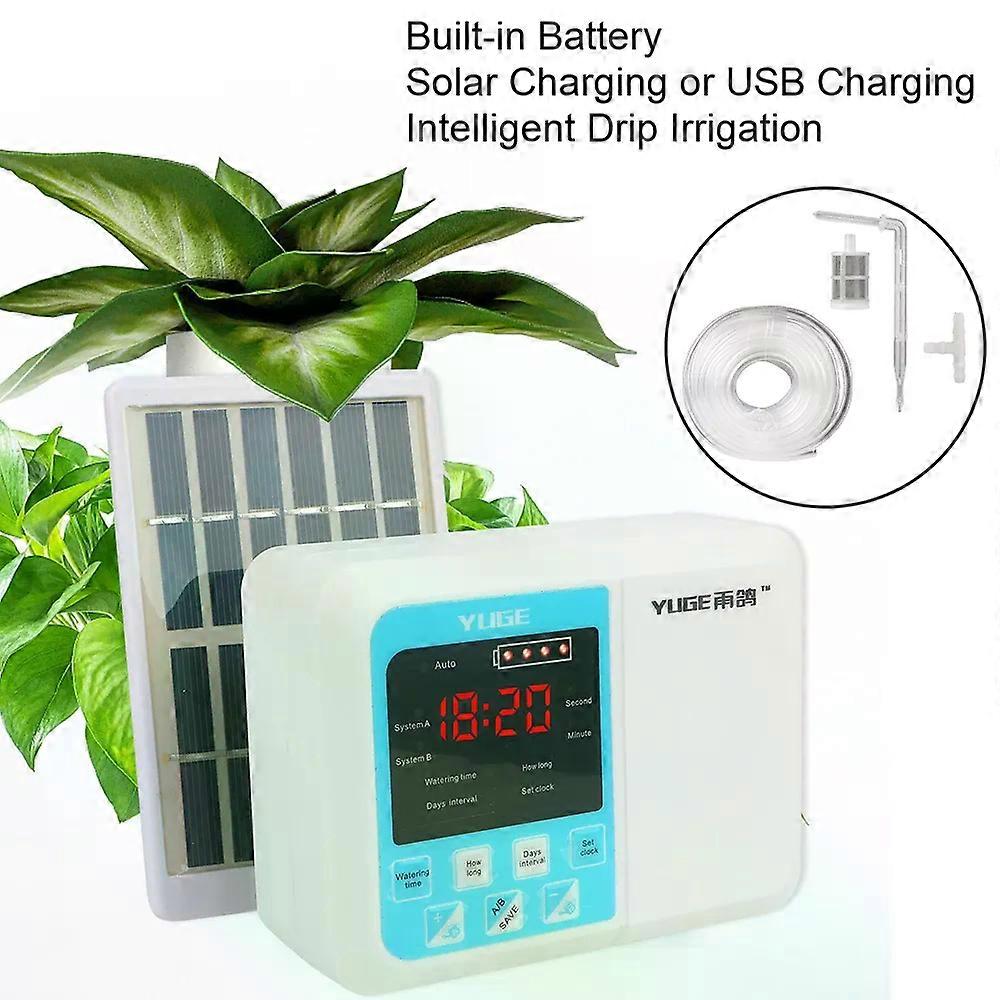 Garden Drip Irrigation Device Automatic Watering Device for Plants Intelligent Solar Energy Timer System Double Pump Controller
