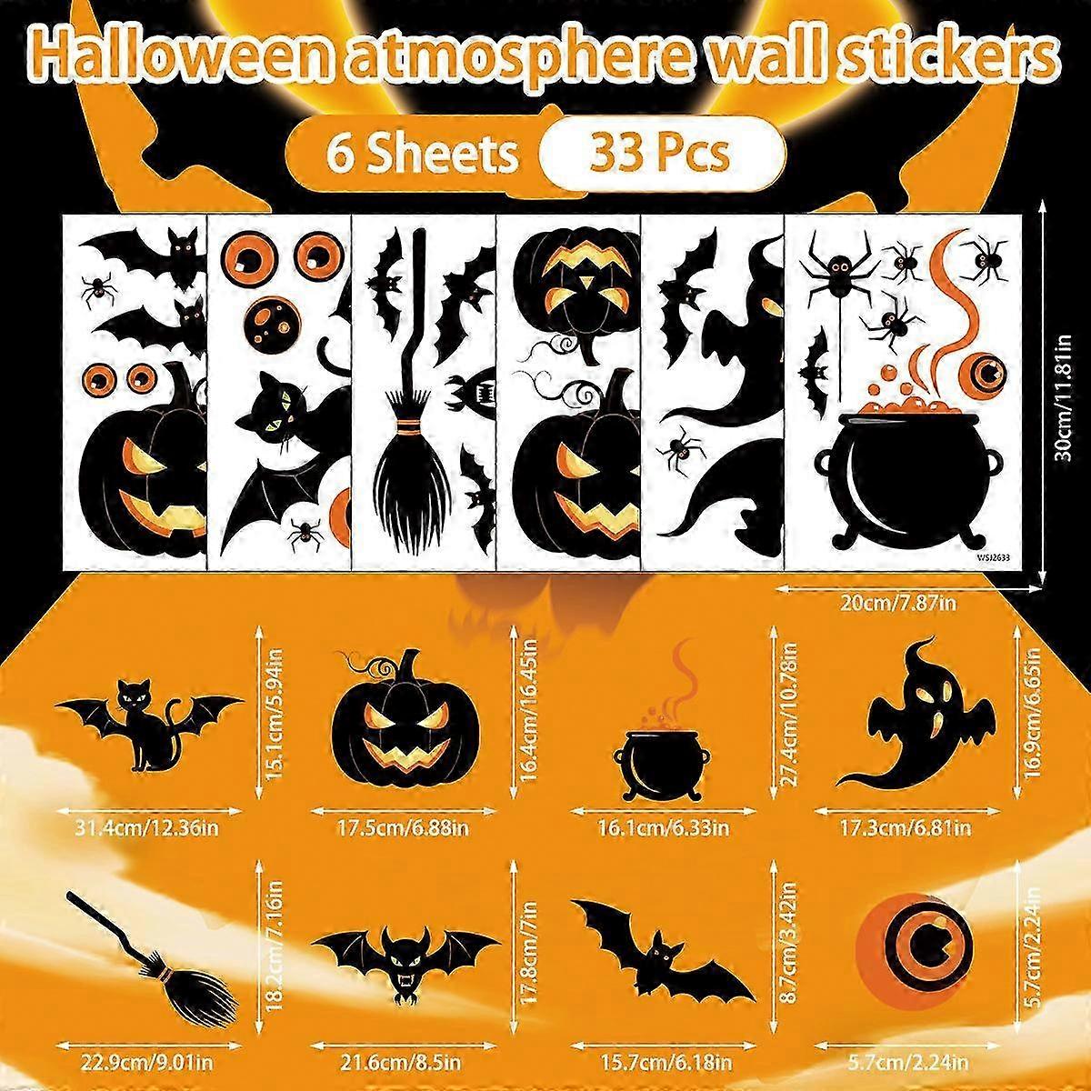 Halloween Decoration Static Cling Sticker Witch Broom Spider Pattern Custom Labeling