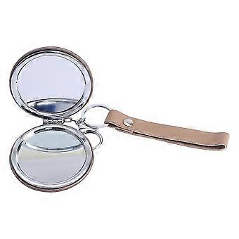 Mini Folding Double-Sided Metal Cosmetic Mirror, High Clarity Portable Keychain Makeup Mirror for Women On-the-Go Touch-Ups, Silver, 1 Piece
