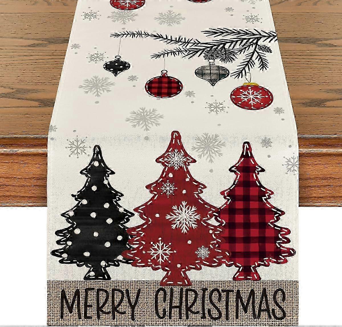 Red Pine Trees Christmas Table Runner
