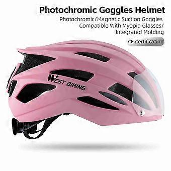 Breathable Riding Helmet with Detachable Color Changing Goggles Bicycle Helmet Integrated Bike Helmet Safety Cap Bicycle Riding Equipment