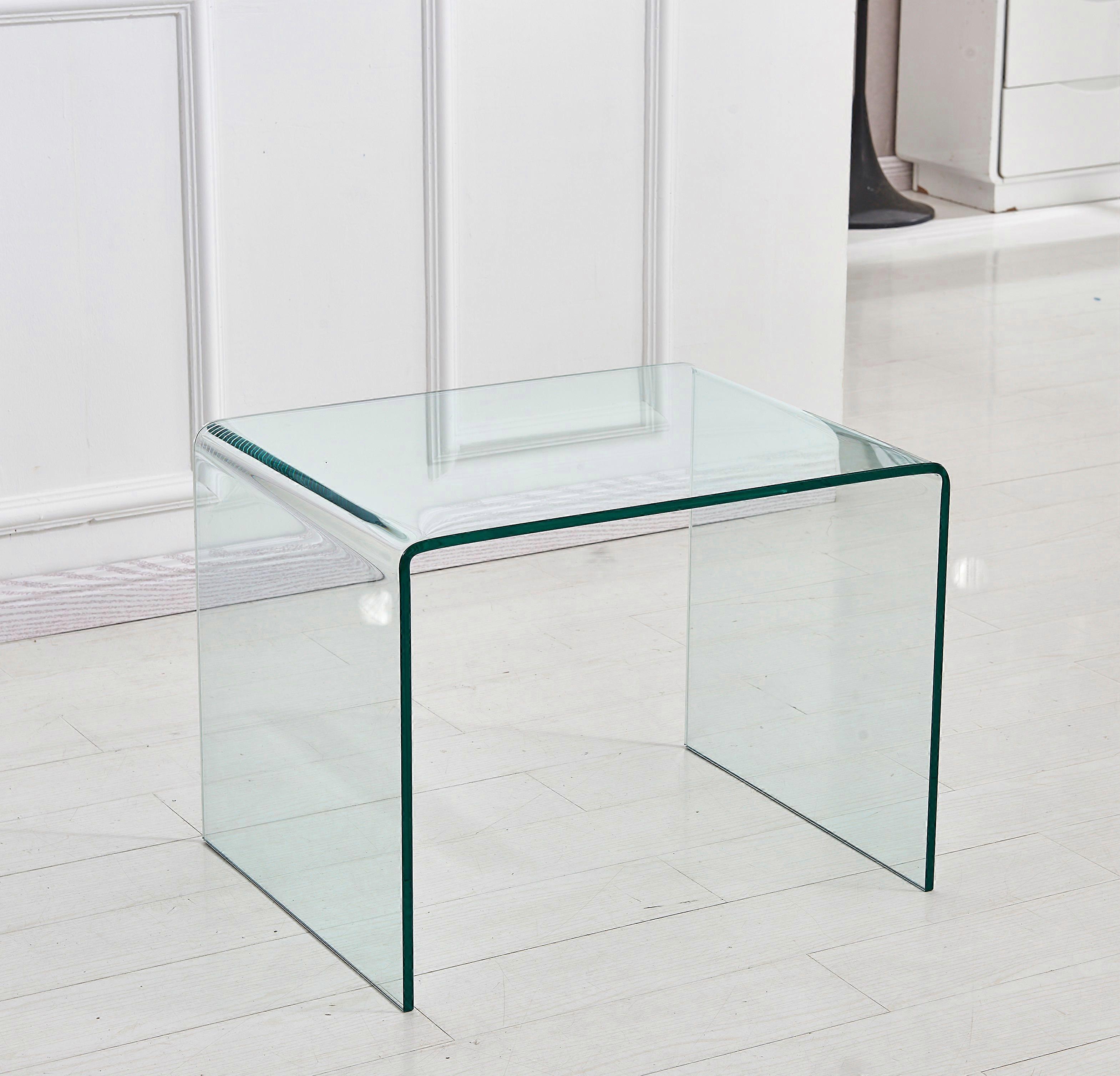 Tempered Clear Bent Glass SideTable, Transparent End Table, Sofa table