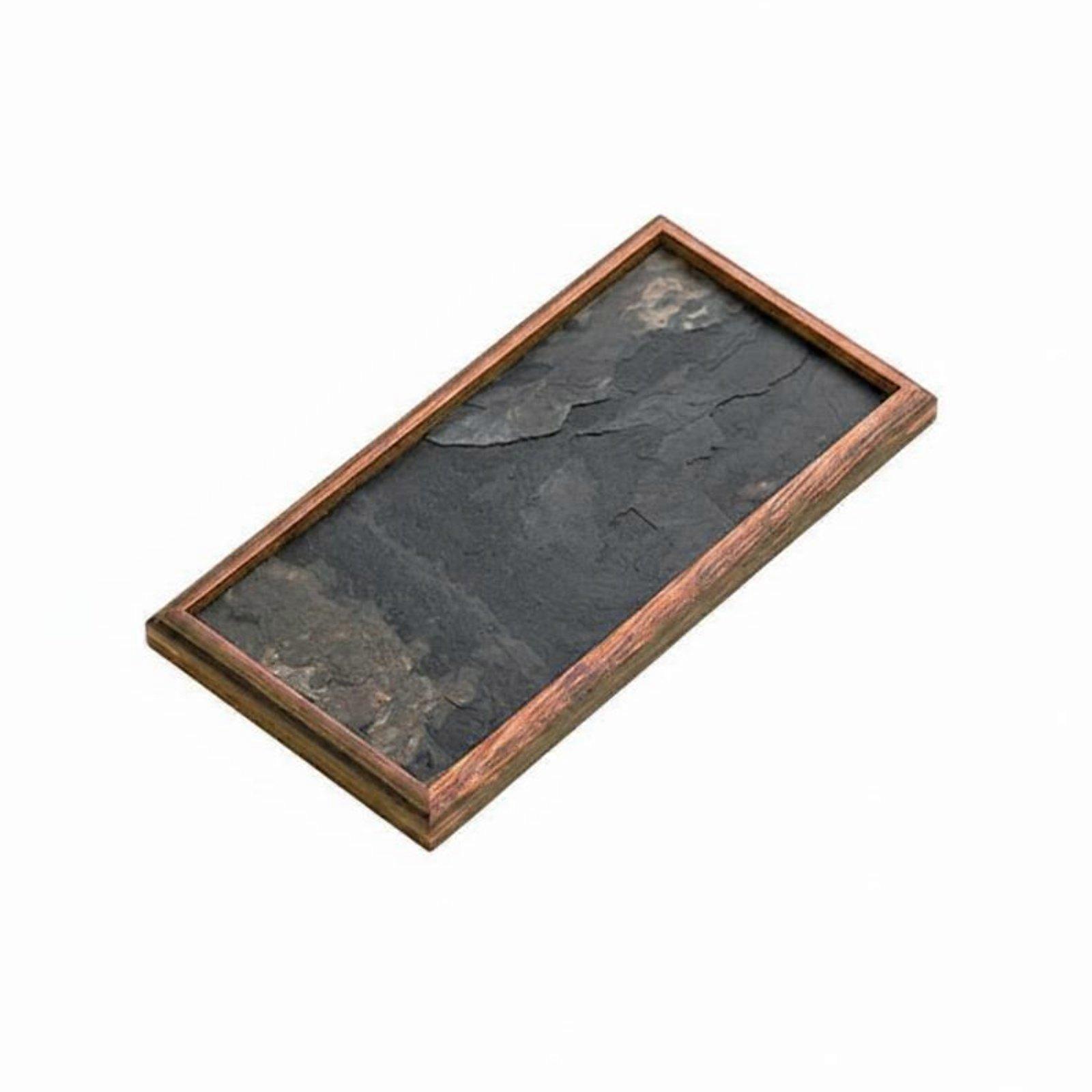 Tea Steeping Tray Platter Retro Rectangular Stone Top Tray Rock Texture Bamboo